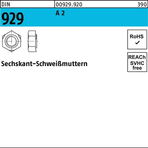 Sechskantanschweißmutter DIN 929 M4 A 2 100 Stück