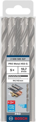 Bosch Metallbohrer PRO Metal Arbeits-L.94mm D.10,7mm L.142mm 5St.
