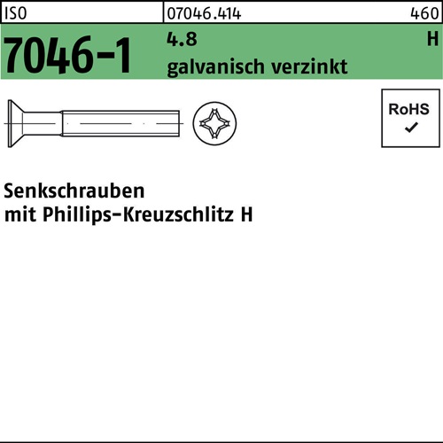 Senkschraube ISO 7046-1 PH M3x30-H 4.8 galv.verz. 2000St.