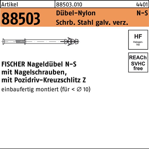 Nageldübel R 88503 N-S 5x 50/25 Schraube Sta verz./Dübel-Nylon 100St. FISCHER