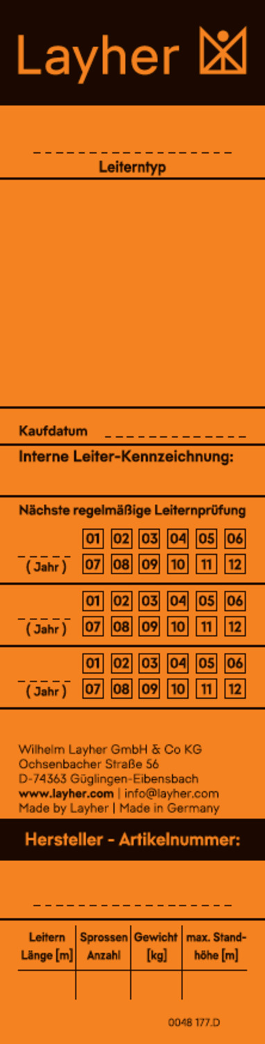 Layher Ersatzteil Universaletikett Leitern