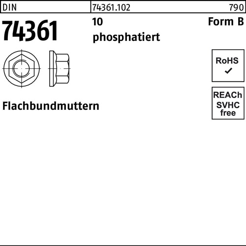 Flachbundmutter DIN 74361 M22x 1,5 SW30 10 phosphatiert 100 Stück