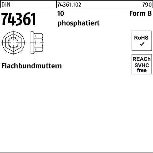 Flachbundmutter DIN 74361 M18x 1,5 SW24 10 phosphatiert 100 Stück