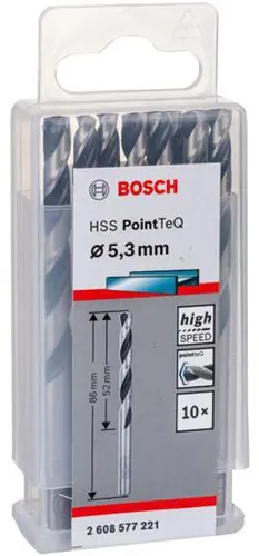 Bosch Metallspiralbohrer PointTeQ DIN388 Arbeits-L.52mm D.5,3mm Typ N 10St.
