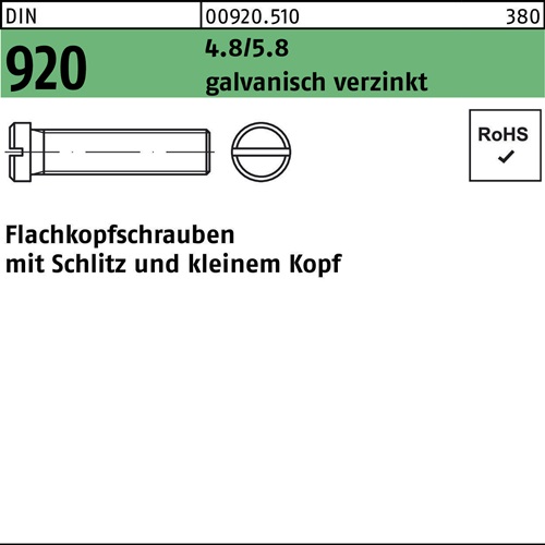 Flachkopfschraube DIN 920 Schlitz M3x 4 4.8/5.8 galv.verz. 100Stück