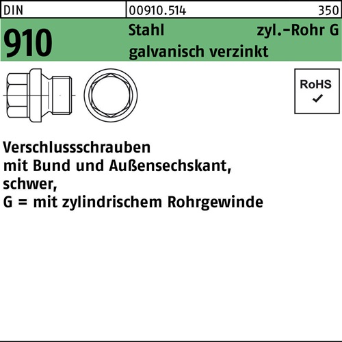 Verschlußschraube DIN 910 Bund/Außen-6-kt G 1/4 A Stahl galv.verz. 100St.