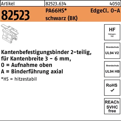Befestigungsbinder R 82523 Edgecl. 4,6x200/45 PA66HS sw OA 500St HELLERMANNTYTON