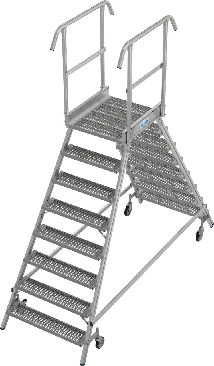 Krause STABILO Podestleiter fahrbar beidseitig begehbar Profilrost R13 Stufen 2x8 Stufen