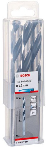 Bosch Metallspiralbohrer PointTeQ DIN388 Arbeits-L.101mm D.12mm Typ N 5St.