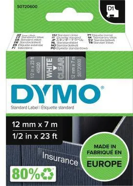 DYMO Schriftbandkassette D1 S0720600 12mmx7m ws auf tr