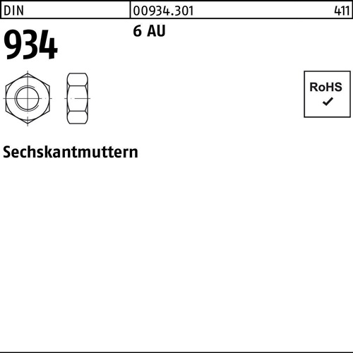 Sechskantmutter DIN 934 M3 6 Automatenstahl 100 Stück