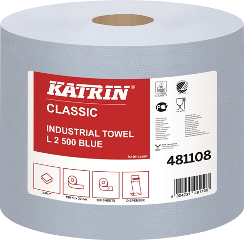 Putztuchrolle Katrin Classic L 2 L.ca.360 mmxB.ca.220mm blau 2-lag.2 RL/VE ELOS