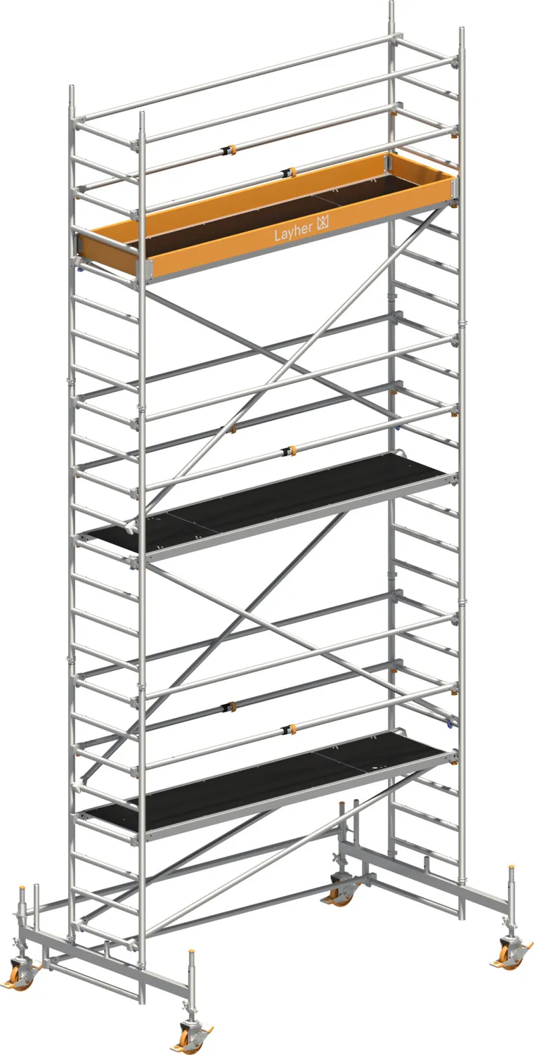 Layher Fahrgerüst Uni Standard P2 mit Uni Telegeländer Typ: 1411105 | SH: 5,35 m / AH: 7,35 m
