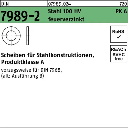 Unterlegscheibe DIN 7989-2 24/26x 44x8 Stahl 100HV feuerverz. 100 Stück