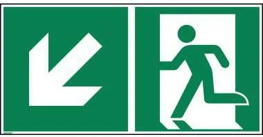 Hinweisschild Rettungsweg links abwärts ISO 7010 300x150mm PVC