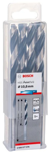 Bosch Metallspiralbohrer PointTeQ DIN388 Arbeits-L.94mm D.10,8mm Typ N 5St.