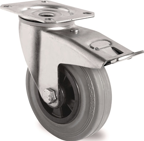 TECWERK Lenkrolle m.Festst.D.160mm Trgf.135kg m.Platte Rollenlager VG grau 