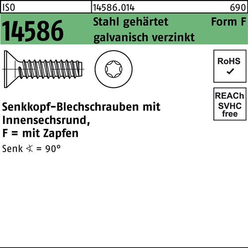 Senkblechschraube ISO 14586 ISR/Zapfen 4,2x38 -F Stahl geh.galv.verz. 500St.