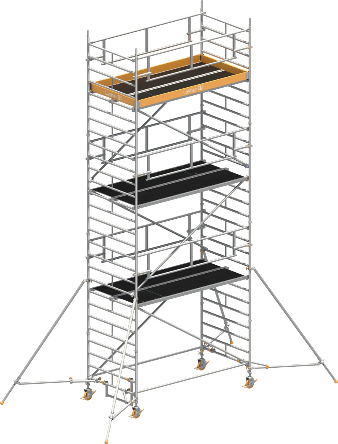 Layher Fahrgerüst Uni Breit P2 SAFETY PLUS mit Doppelgeländer und Gerüststützen Typ: 1422126 | SH: 6,2 m / AH: 8,20 m