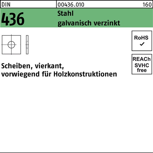 Unterlegscheibe DIN 436 vierkant 26x 80x 6 Stahl galv.verz. 25 Stück