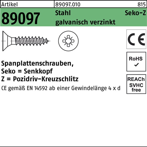 Spanplattenschraube R 89097 SEKO PZ VG 3,5x30-Z Stahl galv.verz. 1000St.