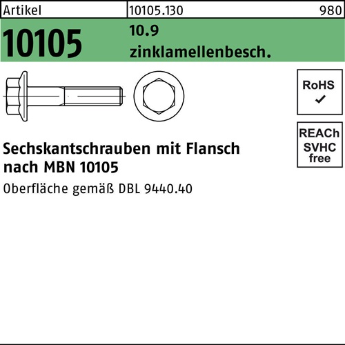 Sechskantflanschschraube R 10105 M12x 1,5x 90 10.9 flZnnc-L 100 Stück