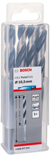 Bosch Metallspiralbohrer PointTeQ DIN388 Arbeits-L.87mm D.10,5mm Typ N 5St.
