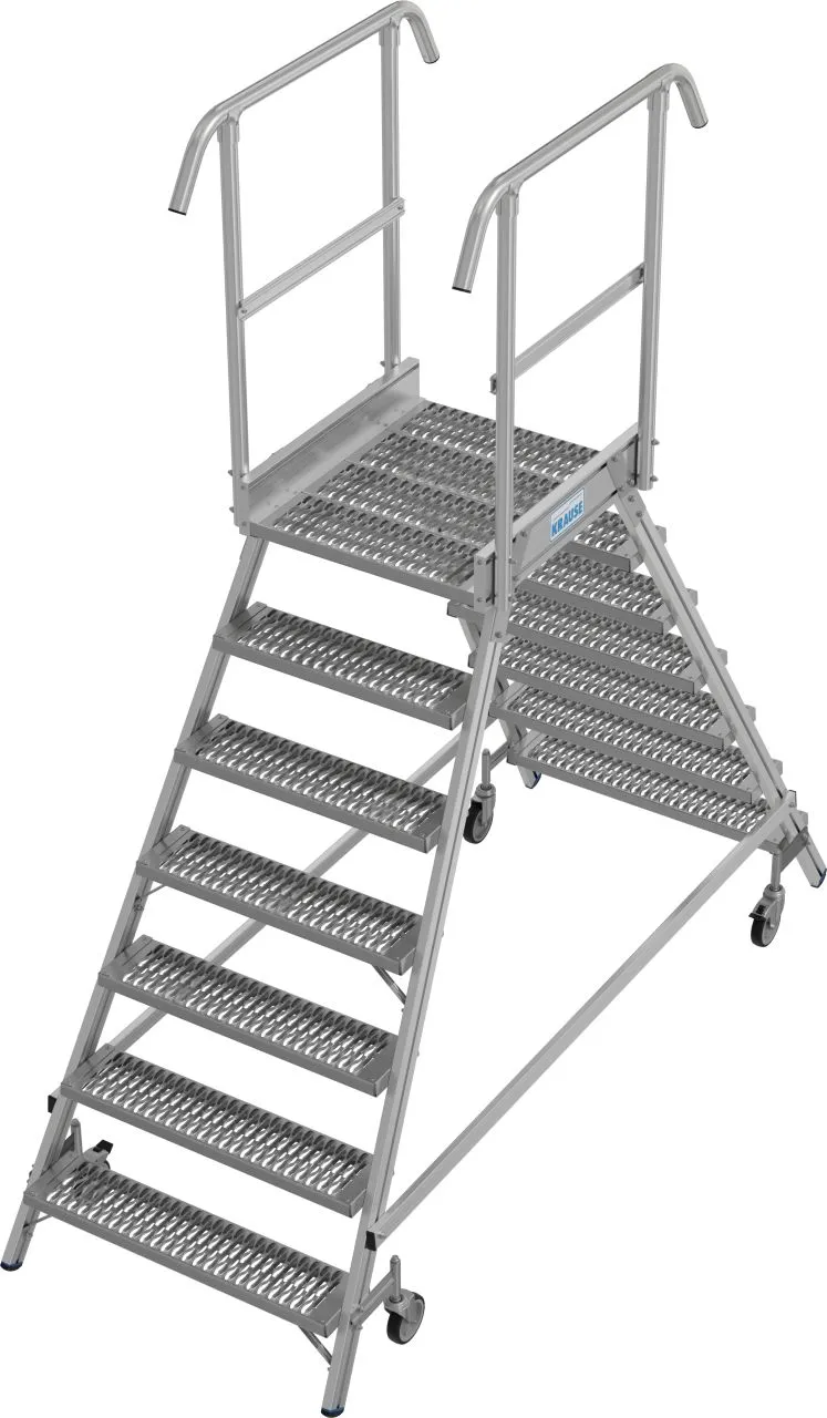 Krause STABILO Podestleiter fahrbar beidseitig begehbar Profilrost R13 Stufen 2x7 Stufen