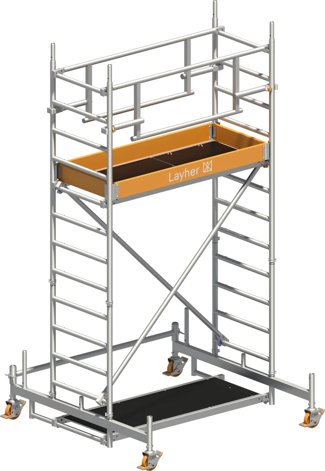 Layher Fahrgerüst Uni Leicht P2 SAFETY PLUS mit Doppelgeländer Typ: 1423202 | SH: 2,26 m / AH: 4,26 m