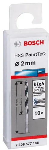 Bosch Metallspiralbohrer PointTeQ DIN388 Arbeits-L.24mm D.2mm Typ N 10St.