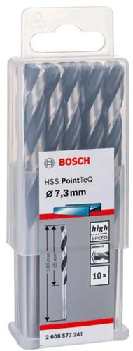 Bosch Metallspiralbohrer PointTeQ DIN388 Arbeits-L.69mm D.7,3mm Typ N 10St.