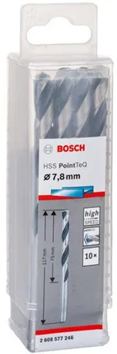 Bosch Metallspiralbohrer PointTeQ DIN388 Arbeits-L.75mm D.7,8mm Typ N 10St.