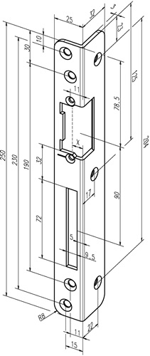 Sicherheits-Winkelschließblech 069 Stärke 3 mm ASSA ABLOY