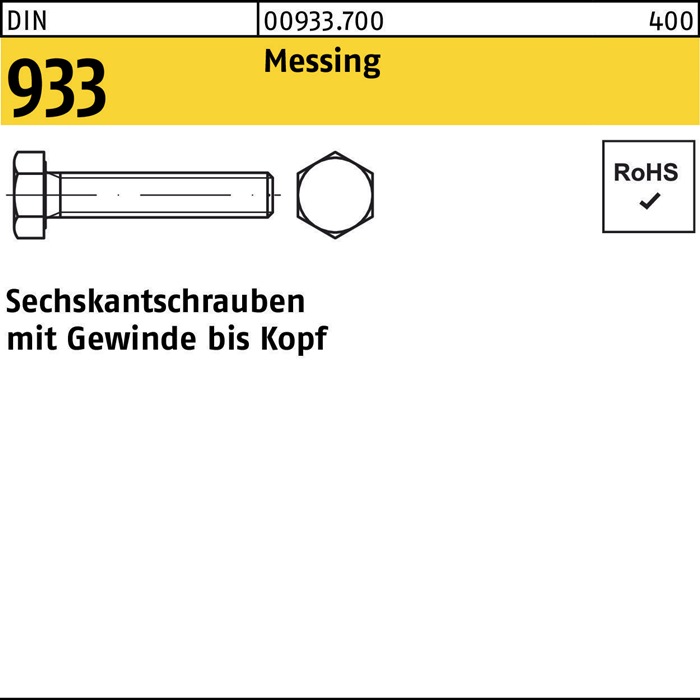 Sechskantschraube DIN 933 VG M10x 80 Messing 100 Stück