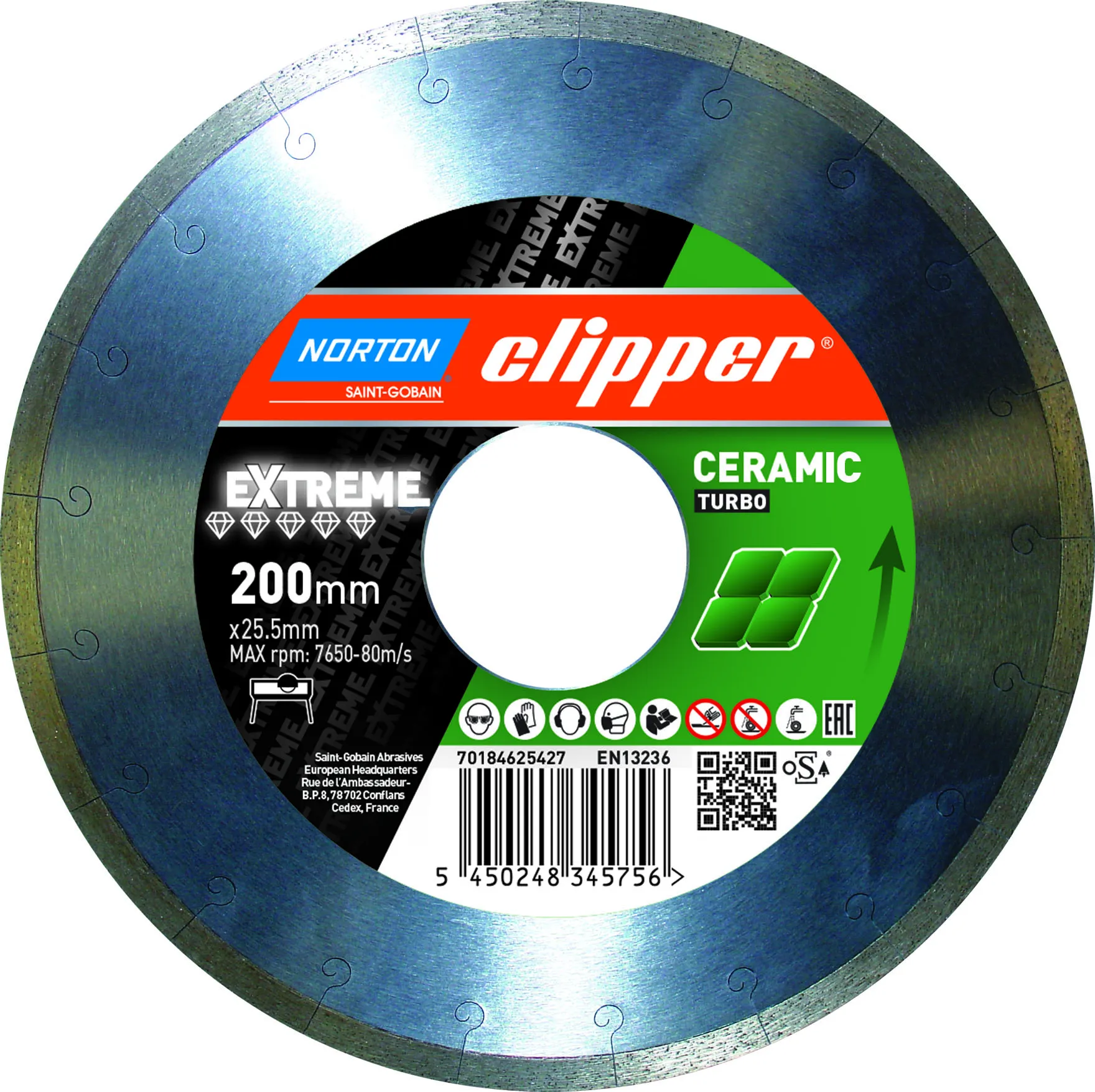 Norton Clipper Diamanttrennscheibe Extreme Ceramic - 200  x  25,4 mm