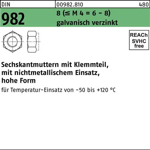 Sechskantmutter DIN 982 Klemmteil M5 8 (= M4 = 6-8) galv.verz. 100St.