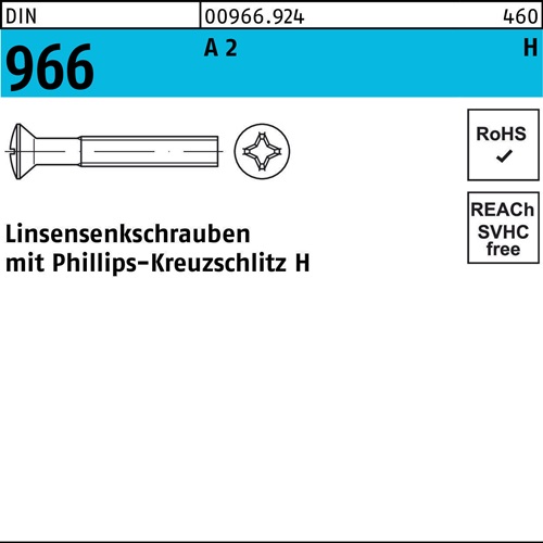 Linsensenkschraube DIN 966 Kreuzschlitz PH M5x 70-H A 2 200 Stück