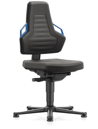 Arbeitsdrehstuhl Nexxit Bodengleiter Grifffarbe blau Supertec-Gewebe schwarz
