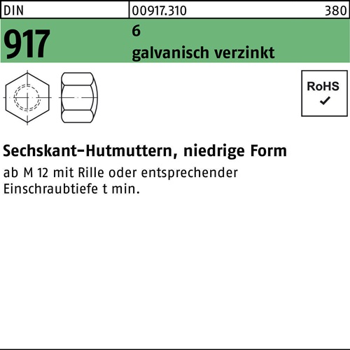 Sechskanthutmutter DIN 917 niedrige FormM8 6 galv.verz. 500 Stück