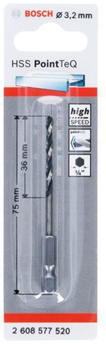 Bosch Spiralbohrer PoinTeQ DIN338 Arbeits-L.36mm D.3,2mm L.75mm HSS Typ N