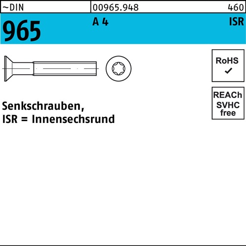 Senkschraube DIN 965 ISR M5x 12-T25 A 4 500 Stück