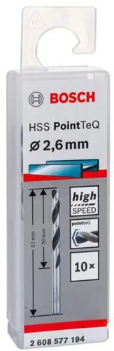 Bosch Metallspiralbohrer PointTeQ DIN388 Arbeits-L.30mm D.2,6mm Typ N 10St.