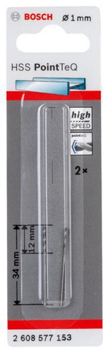 Bosch Metallspiralbohrer PointTeQ DIN388 Arbeits-L.12mm D.1mm Typ N 2er Pack