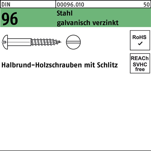 Holzschraube DIN 96 Halbrundkopf Schlitz 1,6x8 Stahl galv.verz. 500St.