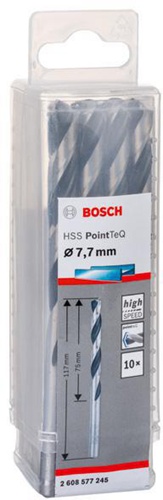 Bosch Metallspiralbohrer PointTeQ DIN388 Arbeits-L.75mm D.7,7mm Typ N 10St.