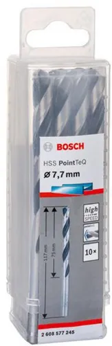 Bosch Metallspiralbohrer PointTeQ DIN388 Arbeits-L.75mm D.7,7mm Typ N 10St.