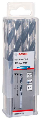 Bosch Metallspiralbohrer PointTeQ DIN388 Arbeits-L.94mm D.10,7mm Typ N 5St.