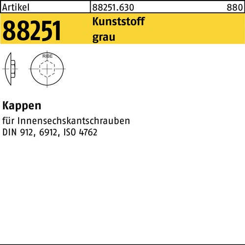 Kappe R 88251 f.Innen-6kt 5 M6 Ku. grau 500 Stück