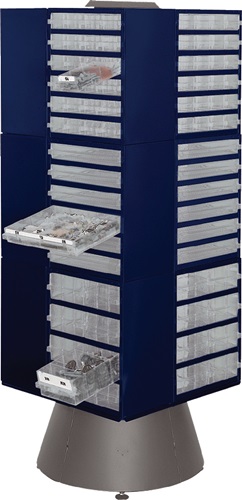 Drehturm B880xT880xH1600mm f.12 Schubladenmagazine Stahlbl.dunkelblau RAACO
