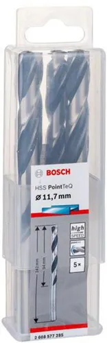 Bosch Metallspiralbohrer PointTeQ DIN388 Arbeits-L.94mm D.11,7mm Typ N 5St.